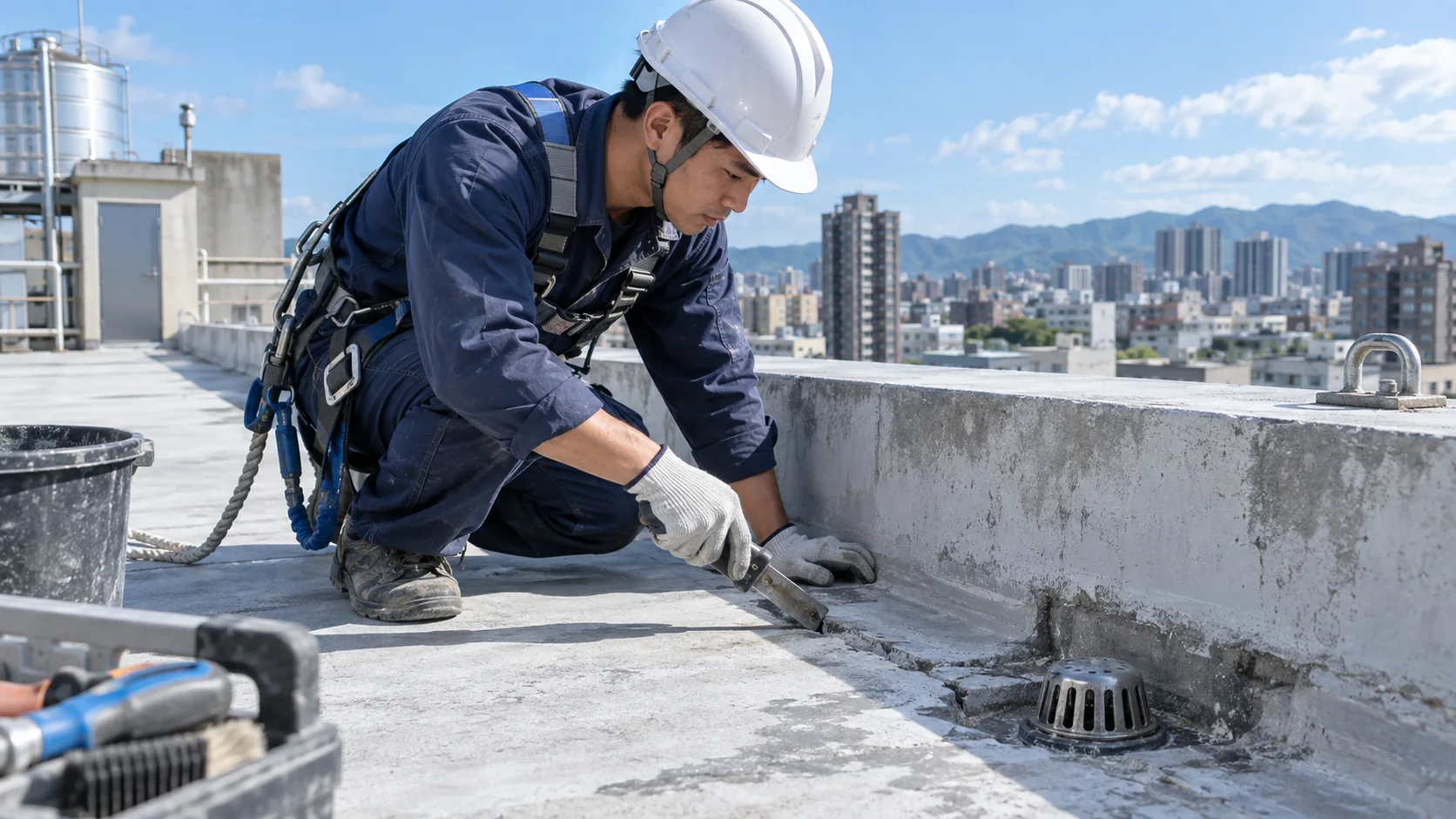 桃園屋頂防水基面與排水檢查示意照片